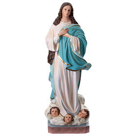 Imagem Nossa Senhora da Imaculada Conceição de Murillo com anjos fibra de vidro pintada 155 cm