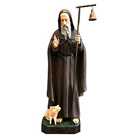 Estatua San Antonio Abad bastón campana 120 cm fibra de vidrio pintada