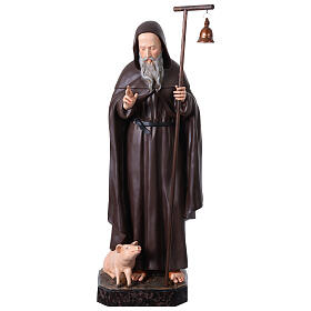 Estatua San Antonio Abad bastón campana 120 cm fibra de vidrio pintada