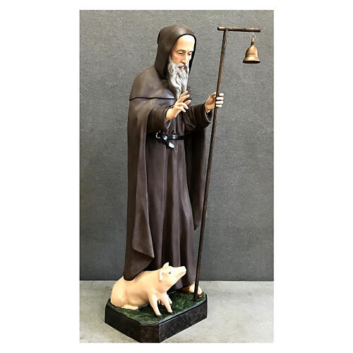 Estatua San Antonio Abad bastón campana 120 cm fibra de vidrio pintada 5