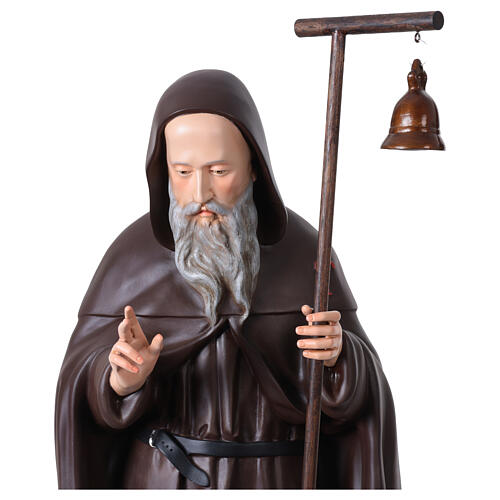 Estatua San Antonio Abad bastón campana 120 cm fibra de vidrio pintada 3