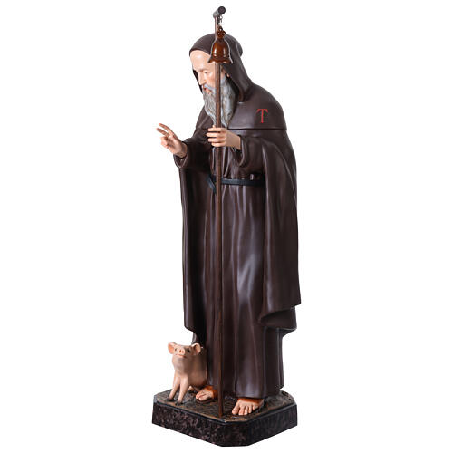 Estatua San Antonio Abad bastón campana 120 cm fibra de vidrio pintada 7