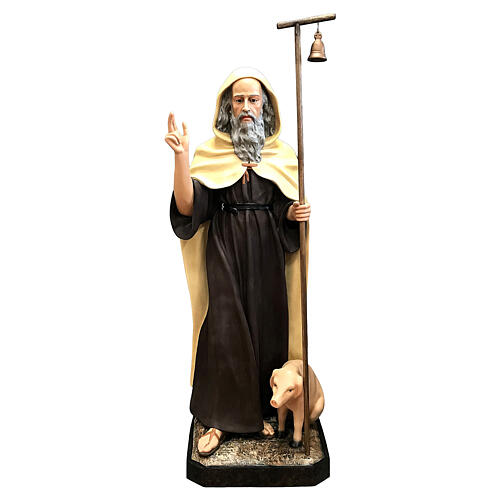 Statua Sant'Antonio Abate mantello chiaro 160 cm vetroresina dipinta 1