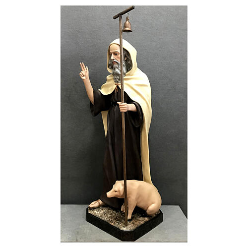 Statua Sant'Antonio Abate mantello chiaro 160 cm vetroresina dipinta 3