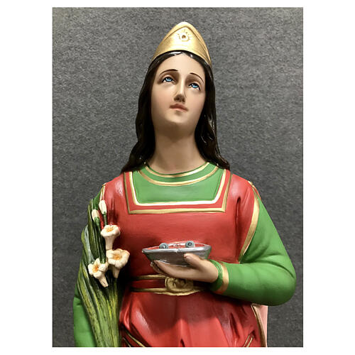 Estatua Santa Lucía corona dorada 65 cm fibra de vidrio pintada 2