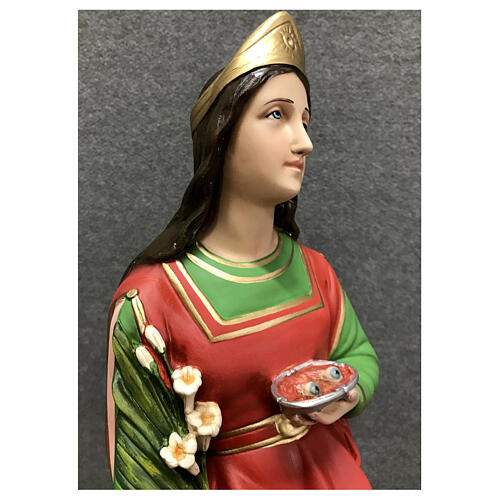 Imagem Santa Lúcia com coroa dourada fibra de vidro pintada 65 cm 4