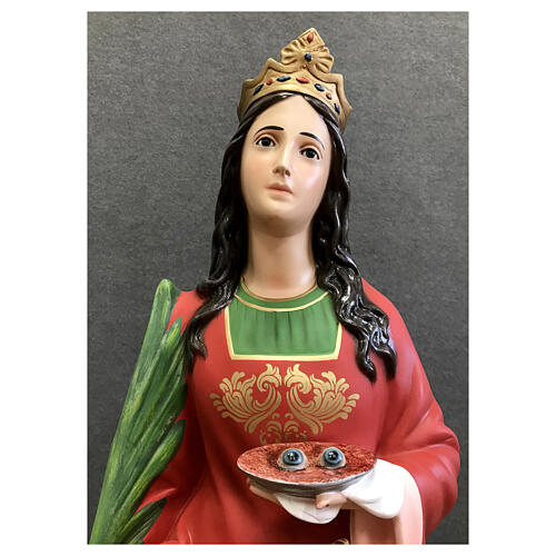 Estatua Santa Lucía plato 110 cm fibra de vidrio pintada 2