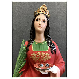 Statue Sainte Lucie assiette 110 cm fibre de verre peinte