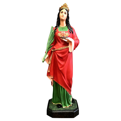 Statue Sainte Lucie assiette 110 cm fibre de verre peinte 1