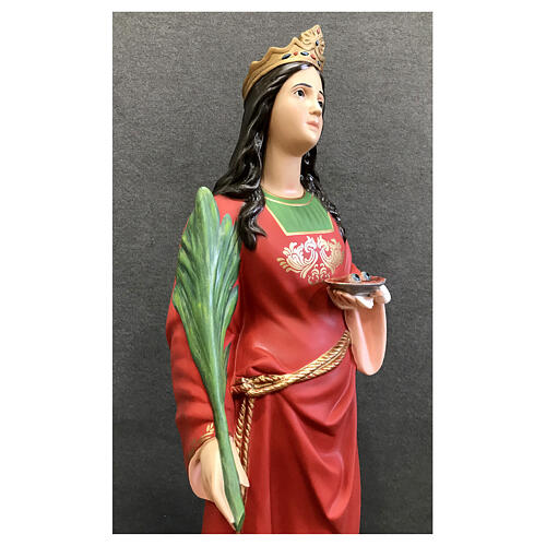 Statue Sainte Lucie assiette 110 cm fibre de verre peinte 8