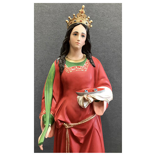 Estatua Santa Lucía 160 cm vestidos rojos fibra de vidrio pintada 2