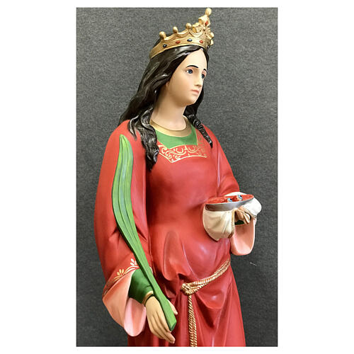 Statua Santa Lucia 160 cm abiti rossi vetroresina dipinta 5