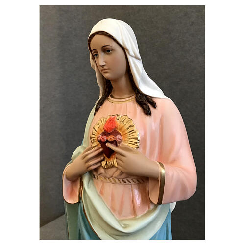 Estatua Sagrado Corazón de María vestidos rosas 65 cm fibra de vidrio pintada 2