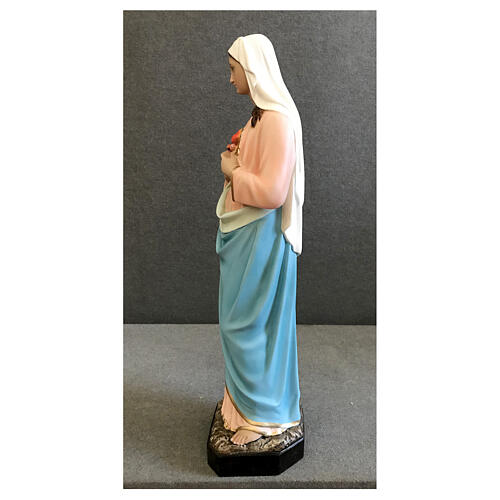 Estatua Sagrado Corazón de María vestidos rosas 65 cm fibra de vidrio pintada 3