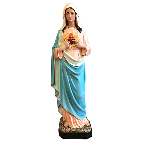 Statue Coeur Immaculé de Marie en rose 65 cm fibre de verre peinte 1