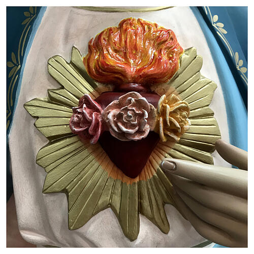 Estatua Sagrado Corazón de María corona de rayos dorada 165 cm fibra de vidrio pintada 5