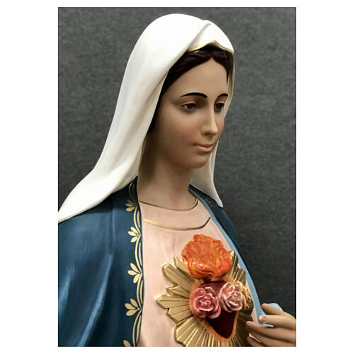 Estatua Sagrado Corazón de María corona de rayos dorada 165 cm fibra de vidrio pintada 7
