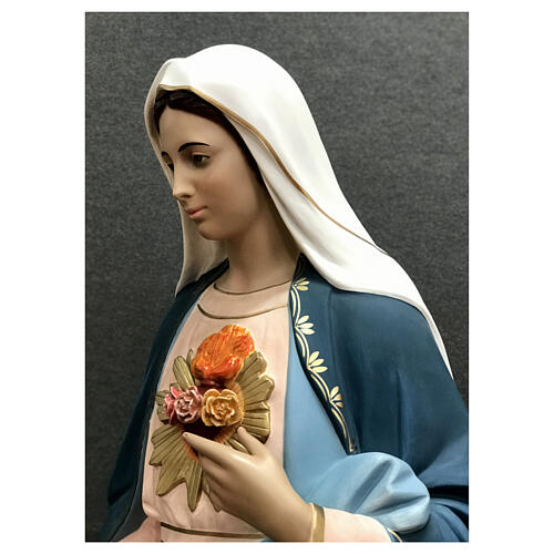 Estatua Sagrado Corazón de María corona de rayos dorada 165 cm fibra de vidrio pintada 8