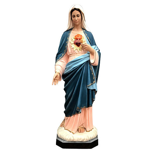 Statue Coeur Immaculé de Marie rayons dorés 165 cm fibre de verre peinte 1