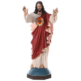 Statue Sacré-Coeur de Jésus bras vers avant 160 cm colorée fibre de verre YEUX VERRE