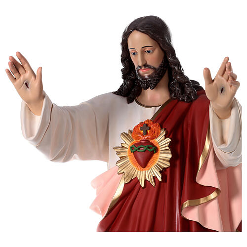 Statue Sacré-Coeur de Jésus bras vers avant 160 cm colorée fibre de verre YEUX VERRE 2