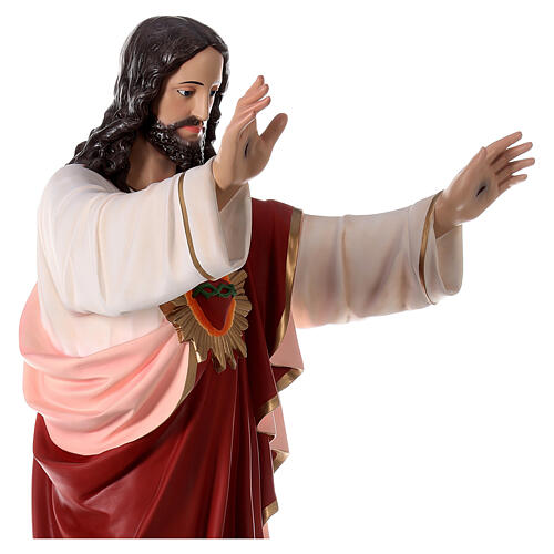 Statue Sacré-Coeur de Jésus bras vers avant 160 cm colorée fibre de verre YEUX VERRE 8
