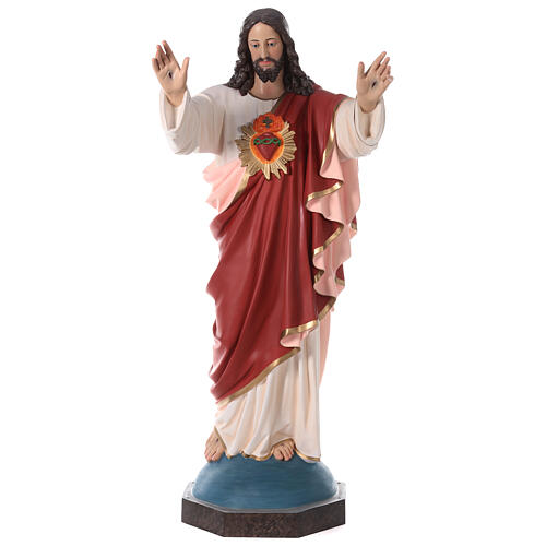 Statua Sacro Cuore Gesù braccia avanti 160 cm vetroresina OCCHI VETRO 1