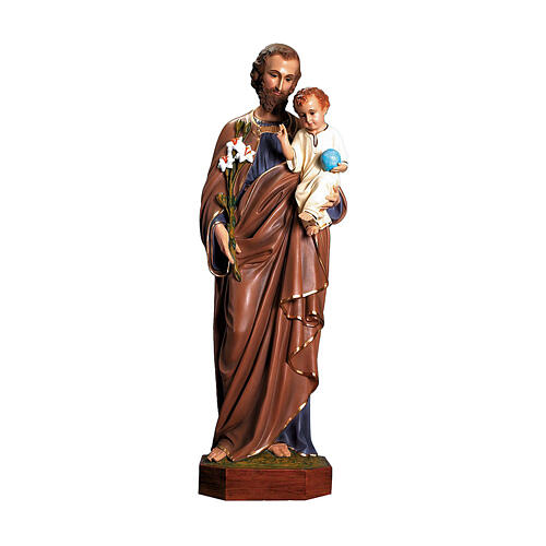 Statue of Saint Joseph with Jesus, 50 in, fibreglass with crystal eyes, by Lando Landi 1