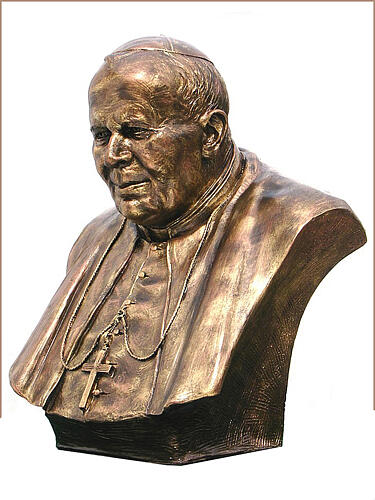 Papst Johannes Paul II – 60 cm Fiberglas-Büste in Bronzeoptik, handbemalt, Lando Landi 1