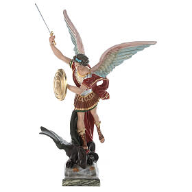 São Miguel com espada e escudo fibra de vidro olhos de vidro 110 cm