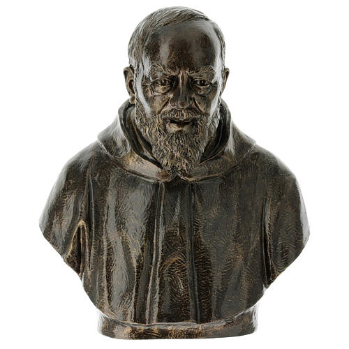 Pater Pio, Halbbüste, 60 cm, Glasfaserkunststoff, Bronze-Finish, AUßENBEREICH 1