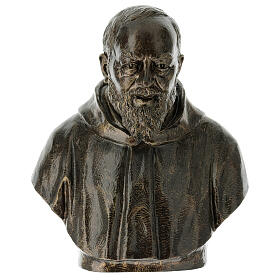 Busto Padre Pio 60 cm fibra de vidro para exterior acabamento bronze