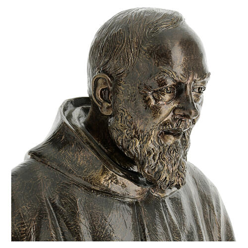 Half bust Saint Pio 60 cm in fiberglass for outdoor use with bronze finish 2