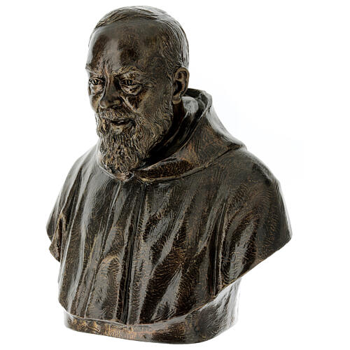 Half bust Saint Pio 60 cm in fiberglass for outdoor use with bronze finish 3