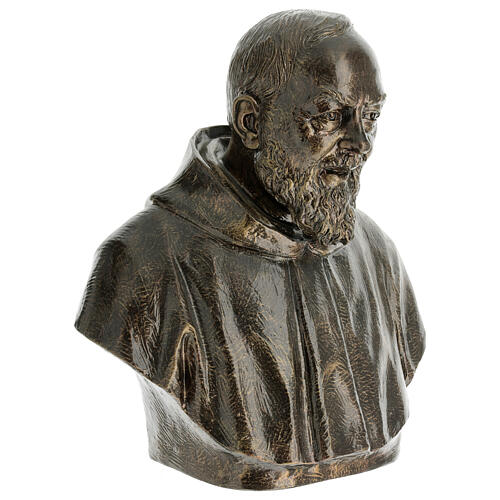 Half bust Saint Pio 60 cm in fiberglass for outdoor use with bronze finish 4