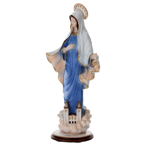 Madonna Medjugorje mit Kirche 65 cm Marmorstaub bemalt für den Außenbereich 3