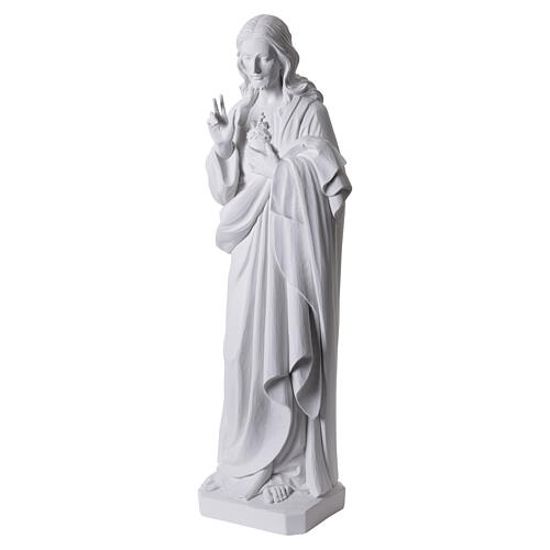 Statue Sacré-Cœur de Jésus bénissant en poudre de marbre peinte 100 cm 5