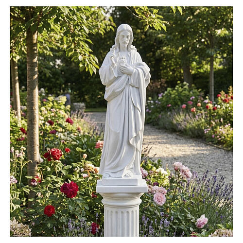 Estátua do Sagrado Coração de Jesus abençoando em pó de mármore pintado 100 cm 2