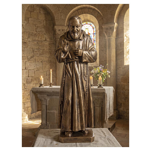 Padre Pio 60 cm mármore sintético bronzeado 2