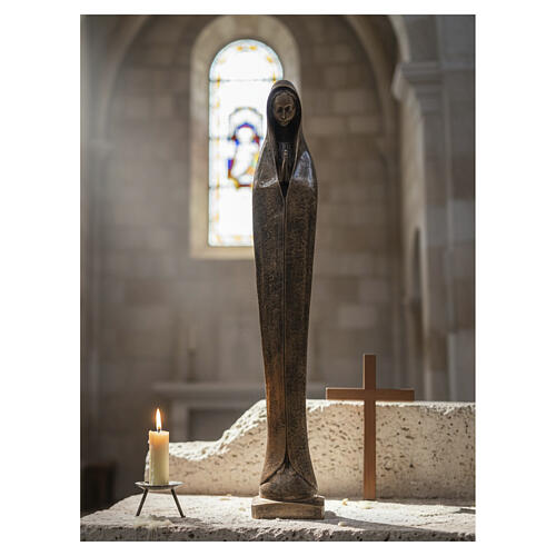 Our Lady with folded hands statue in bronzed Carrara marble dust, 60 cm 2