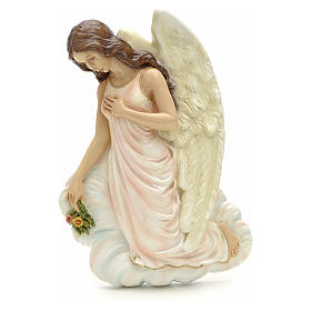 Angel with flowers, reconstituted marble bas relief, 25 cm