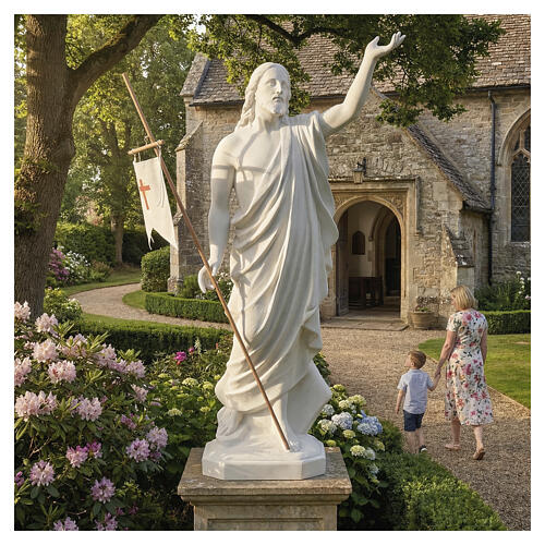 Risen Jesus statue in reconstituded Carrara marble, 100 cm 2