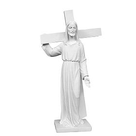 Christus mit dem Kreuz Statue Marmorguss 90 cm