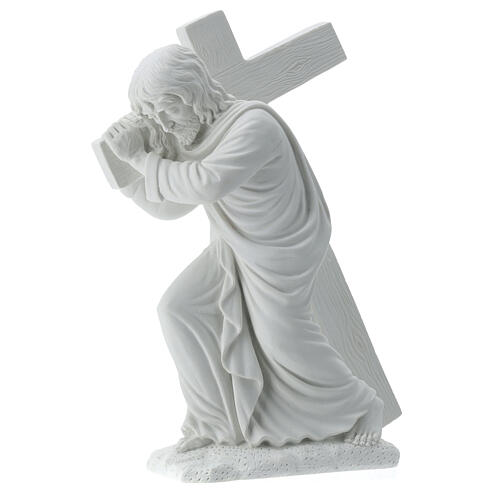 Christus mit dem Kreuz Statue Marmorguss 40 cm 1