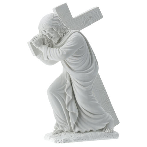 Christus mit dem Kreuz Statue Marmorguss 40 cm 3
