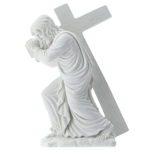 Christus mit dem Kreuz Statue Marmorguss 40 cm 7