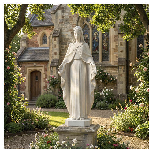 Virgen brazos abiertos 110cm de mármol blanco 3