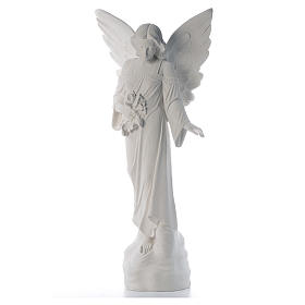 Engel Marmor, weiss, mit Blumen, 100 cm