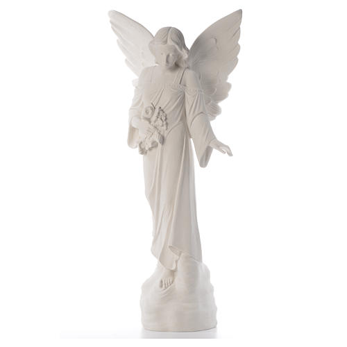 Angel with flowers in reconstituted marble, 100 cm 5