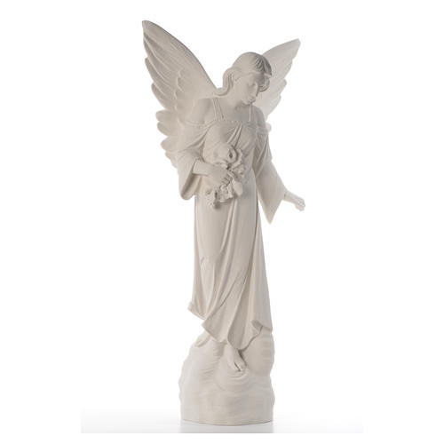 Angel with flowers in reconstituted marble, 100 cm 8